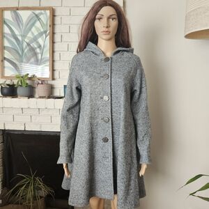 Blue Sky wool swing coat light blue gray button down oversized hooded